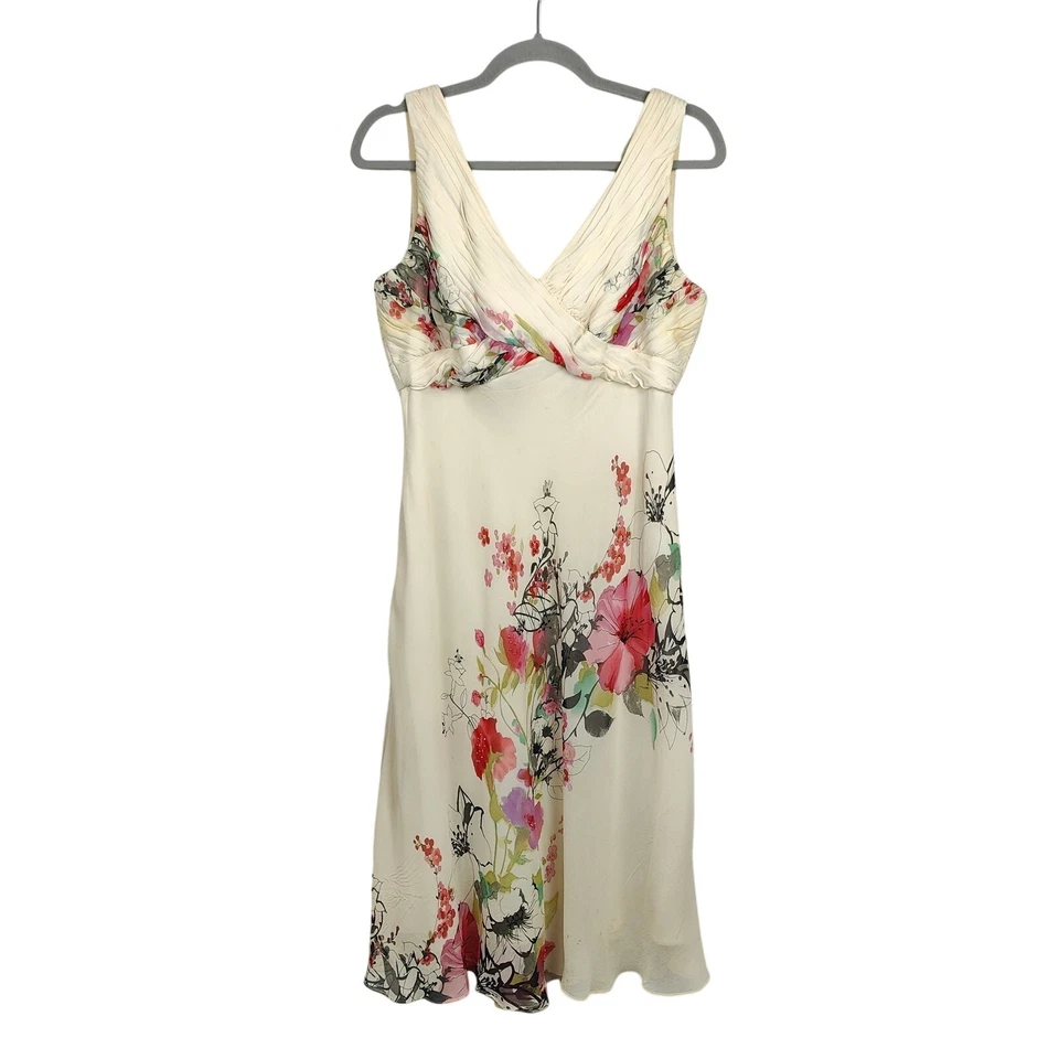 Vintage Y2K Adrianna Papell Silk Dress Womens 12 Cream Floral Bling Fairy Boho - Image 2 of 4