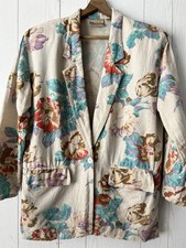 Vintage 90s Liz Claiborne Floral Linen Blazer Jacket Women s Loose 6 Colorful