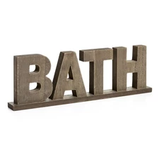 CVHOMEDECO. Rustic Vintage Wooden Words Sign Free Standing Bath, Bathroom/Hom...
