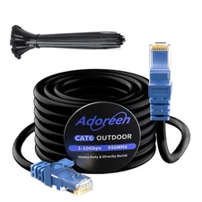 Cat 6 Outdoor Ethernet Cable 50 Ft Black High Speed Heavy Duty Long Internet ...