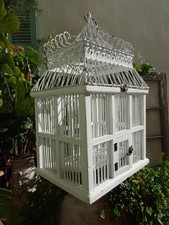 vintage,chippy shabby white wood & iron/wire,decorative birdcage