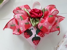 PINK ROSES AND  RED STRAWBERRIES BRAND NEW FABRIC BIG DECORATIVE HEART ORNAMENT