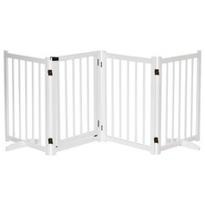 PawHut Freestanding Pet Gate: Wooden Foldable Barrier for Small to Medium Dogs,