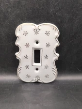 Vintage Hand painted Porcelain Single Switch Plate Cover White & Gold