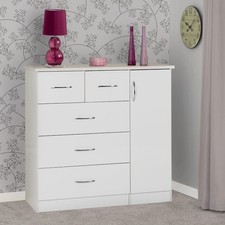 Nevada 2 in 1 5 Drawer 1 Door Low Wardrobe Chest White Gloss Modern Storage