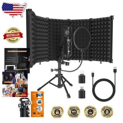High-Quality USB Mic: Studio Shield, Metal Stand, Plug & Play for Podcasting