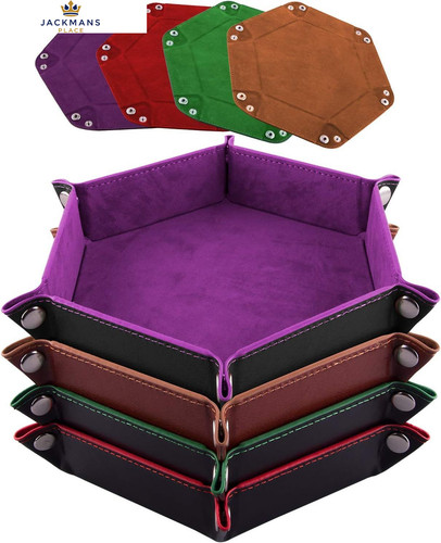 SIQUK 4 Pieces Dice Tray Hexagon Rolling Violet, Coffee, Green and Red