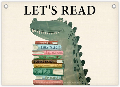 Let'S Read Linen Banner, Cute Crocodile Reading Corner Decor for Classroom, Wall