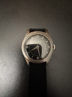 Vintage WITTNAUER men's automatic watch 1950s Very Rare Black Dial. Nice Jb Band