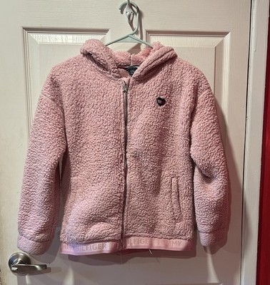 Tommy Hilfiger Hoodie Girls Large 12-14 Full Zip Sherpa Fleece Jacket Pink