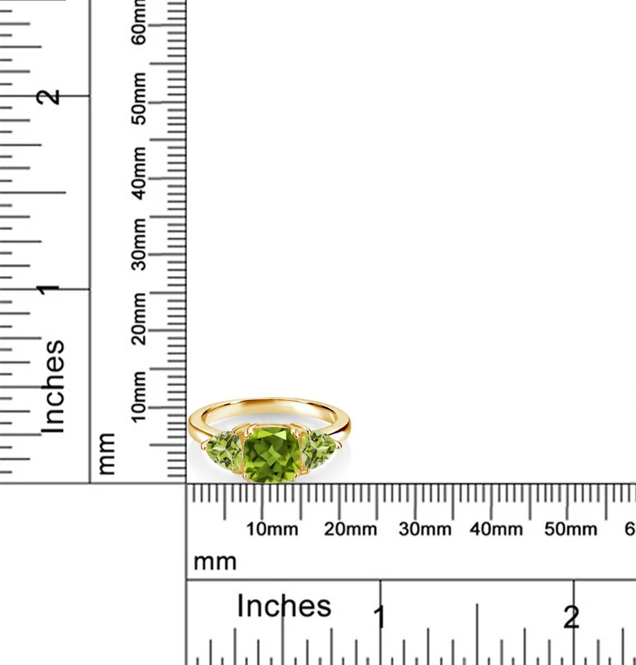 925 Silver Yellow Gold Plated 2.64 Ct Green Peridot Three Stones Engagement Ring - Image 4 of 4