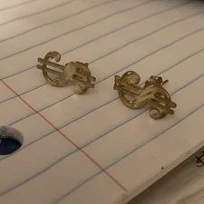 10K Solid Yellow Gold 15MM Diamond Cut Shine Money Dollar Sign Stud Earring.