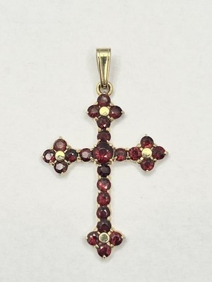 Solid 18K /750 Gold Real Garnet Cross Charm Pendant January Birthstone 3.8gr