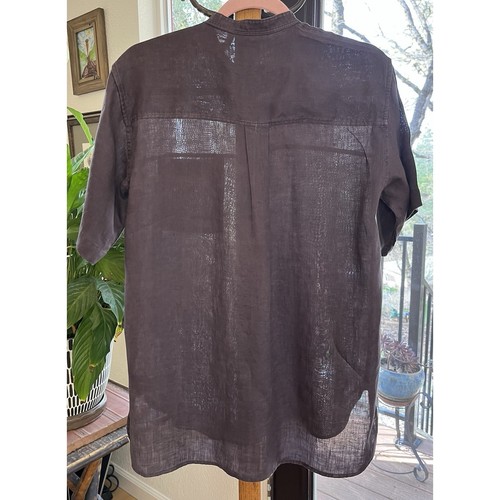 GAP Women’s Small 100% Linen Short Sleeve Shirt Tunic Pleated Brown - Picture 2 of 8