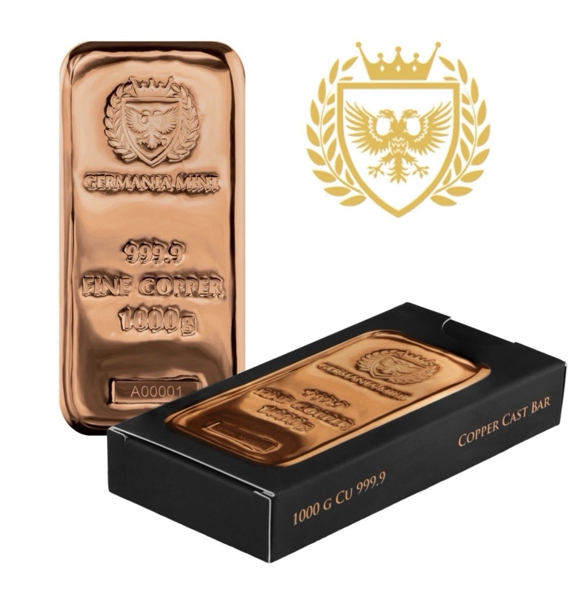 Copper-1 Kilo-Germania Mint Bar (1000 grams) w/ Black Box