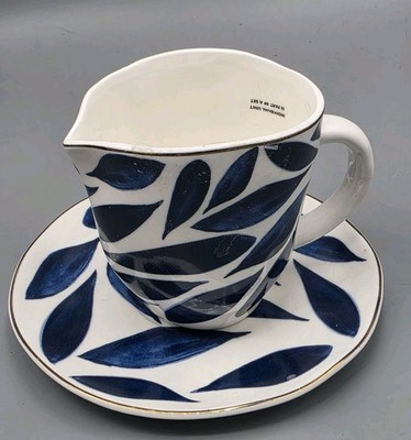 Lenox Blue Bay Cobalt & White Leaf Pattern Creamer & Underplate MCM Original Tag
