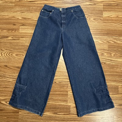 KIK GIRL Jeans Denim 90s Y2K Rave Skater Grunge Cargo Strap Wide