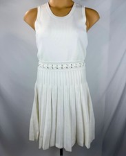 Michael Kors Stretch Knit Pleated Mini Dress White Size Large NWT MSRP $250