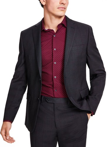 Alfani Mens Slim-Fit Windowpane Check Suit Jacket 38 Short Grey/Burgundy - NWT Alfani Mens Slim-Fit Windowpane Check Suit Jacket 38 Short Grey/Burgundy - NWT