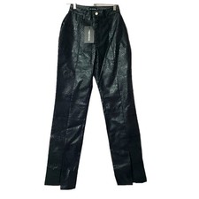 Pretty Little Thing Black Croc Faux Leather Split Hem Pants Size 2 ~ NWT