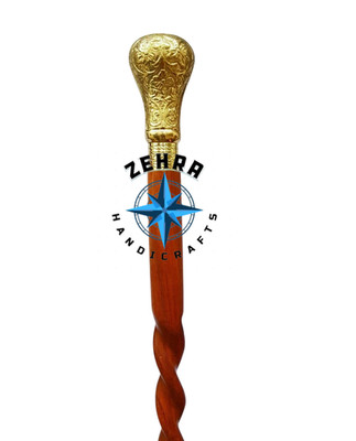 ZEHRA Nautical Vintage Brass Handle Brown Wooden Walking Stick Cane Grandmother