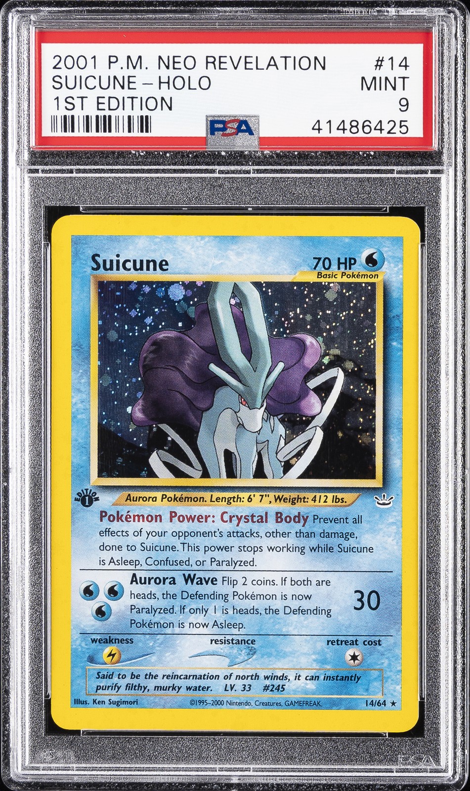 2001 POKEMON NEO REVELATION 1ST EDITION #14 SUICUNE-HOLO PSA 9