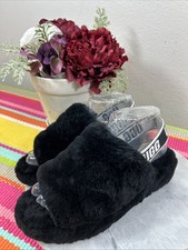UGG Fluff Yeah Slide On Sandals Black Sherpa Slippers Women  s Size EU 37 US 6 M