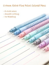 8pcs 0.4mm Fineliner Pens Colored Water Based Extra Fine Journal Planner