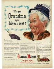 1946 General Motors Cars Who put Grandma in Driver's Seat art Vintage Print Ad