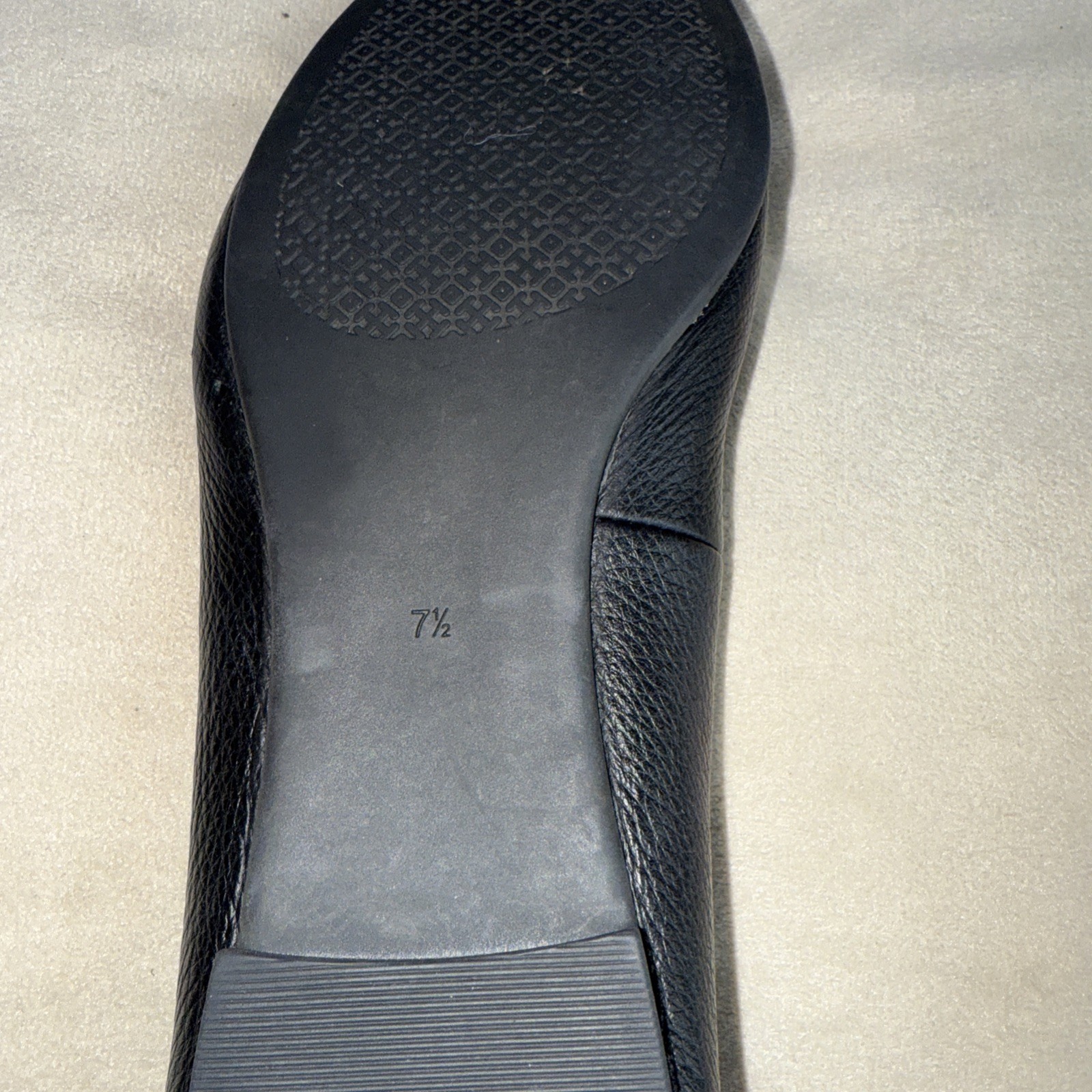 Tory Burch Claire Pebbled Leather Ballet Flat Gold Logo Black 7.5.  4634 thumbnail 7