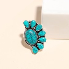 Blue Turquoise Half Eternity Gemstone Handmade 925 Sterling Silver Ring