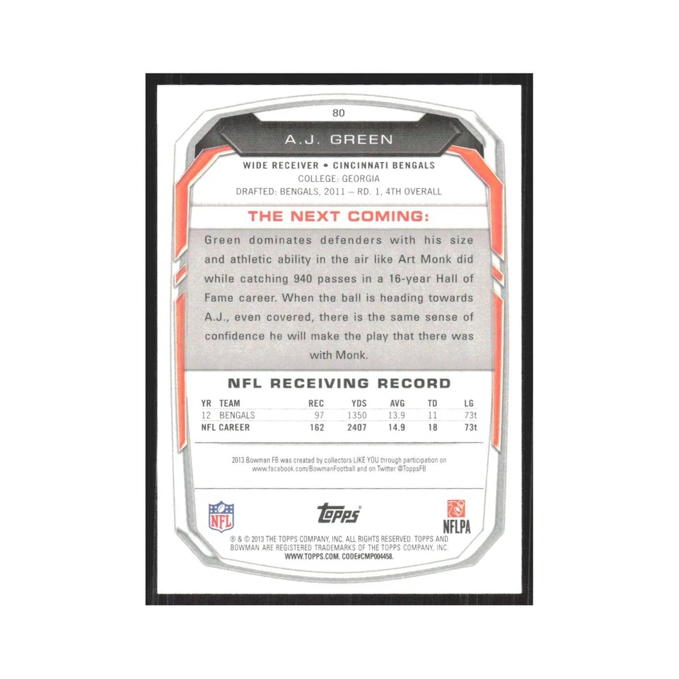 2013 Bowman A.J. Green Bengals #80 - Image 2 of 3