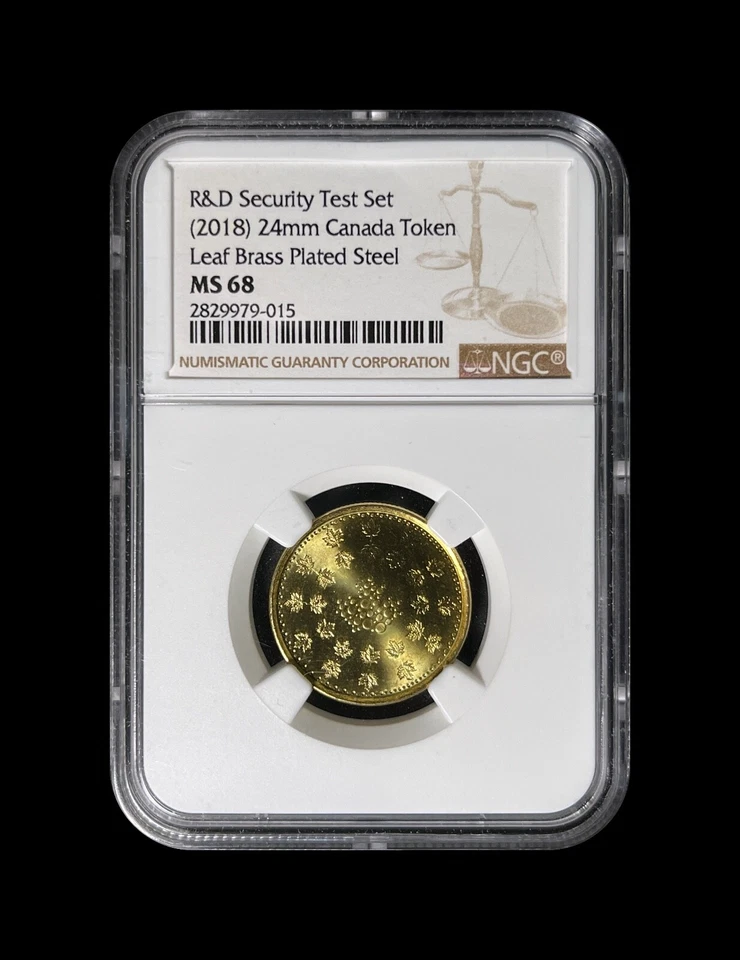 CANADA. 2018, Token - NGC MS68 - Security Test, Maple Leaf, Brass, RARE - Image 2 of 4