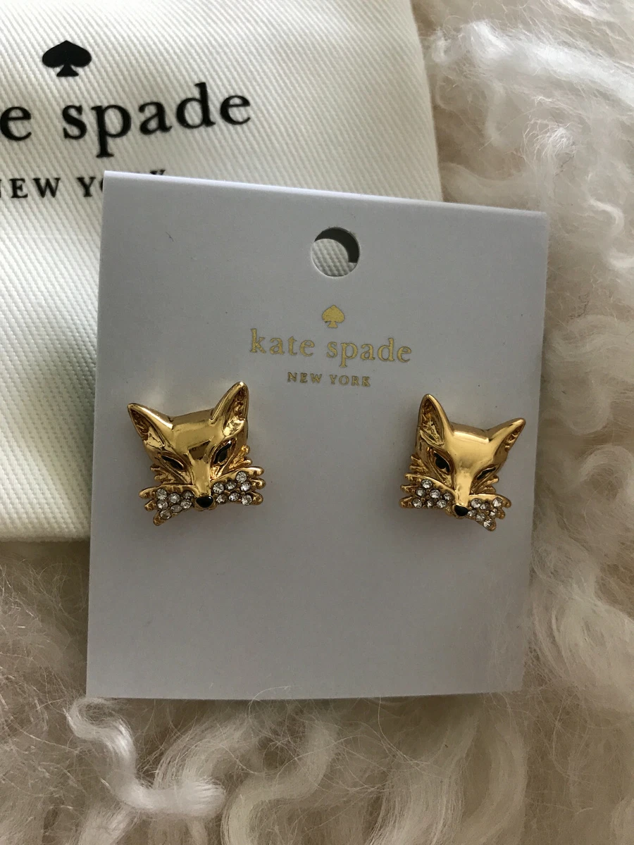 KATE SPADE Gold Plated FOX Stud EARRINGS Animal SO FOXY Crystals