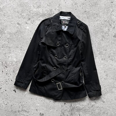 Guess Womens Black Long Sleeve Belted Trench Pea Coat Jacket Style Size - S/M