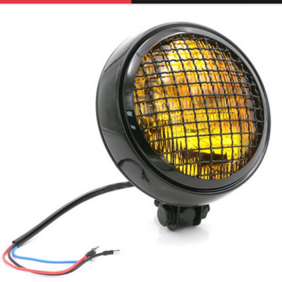 Universal Custom Grill Schwarz Cafe Racer Motorradscheinwerfer Gelbes Glass