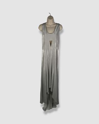 $2990 Akris Women's Silver Metallic High Low Hem Gown Dress Size 8