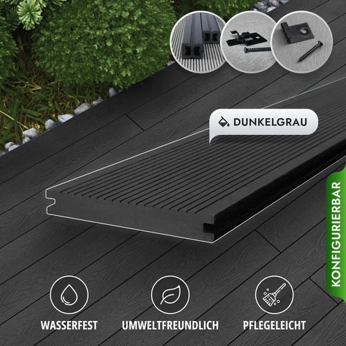 WPC Massiv Terrassendielen Premium Dielen 3m-5m, 5 Farben Komplettbausatz 6-90m² - Bild 17 von 43