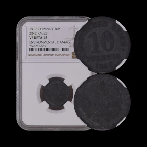 GERMANY. 1917, 10 Pfennig - NGC VF - KEY DATE KM# 25, No Mint Mark, Zinc