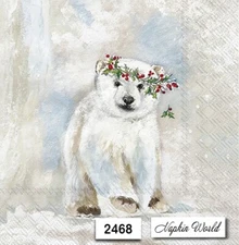 (2468) TWO Paper LUNCHEON Decoupage Art Craft Napkins - POLAR BEAR WINTER CUB