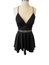 Honey and Rosie Womens Black Fit Flare Dress Size 9 Jewel Waist Open Back