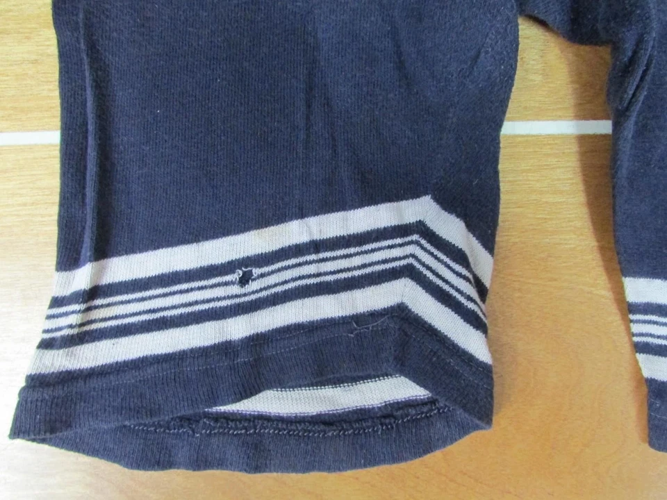 复古 20 世纪 20 年代古董羊毛针织泳装泳衣蓝色带白色条纹 — 第 4/4 张图片