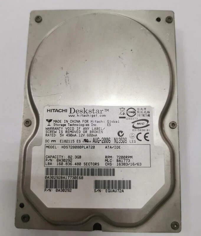 HITACHI 0Y30003 80GB IDE 7200RPM 3.5" Internal Hard Drive - HDS721680PLAT20 - Image 3 of 3