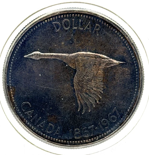 1967 Canada Silver Dollar UNC Toned • Goose $1 • Elizabeth II • 80% Silver • BU