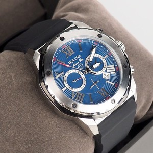 Bulova Marine Star 98B258 Montre Quartz Chronographe en silicone bleu pour homme
