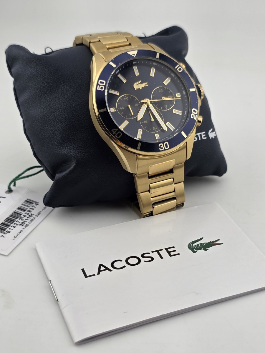 New Lacoste Men's Tiebreaker Chrono Watch - Blue With Gold Plated