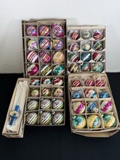 49PC Vintage Striped Glass Ornament & Tree Topper LOT Shiny Brite Poland w Boxes