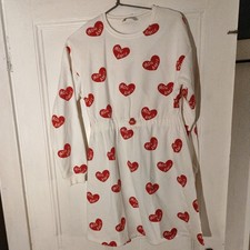 George Asda Mon Amie Jumper Dress Age 12-13 red heart on cream valentine's 
