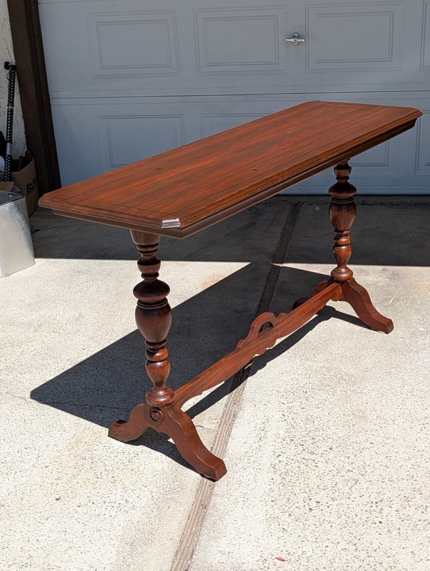 Rectangular Wood Console Table Brown, Turned Legs, Medium Wood Tone, Indoor