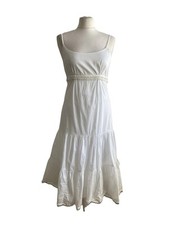 Pink Soda Boutique Women’s Dress UK 8 White Cotton Tiered Midi Boho Y2K